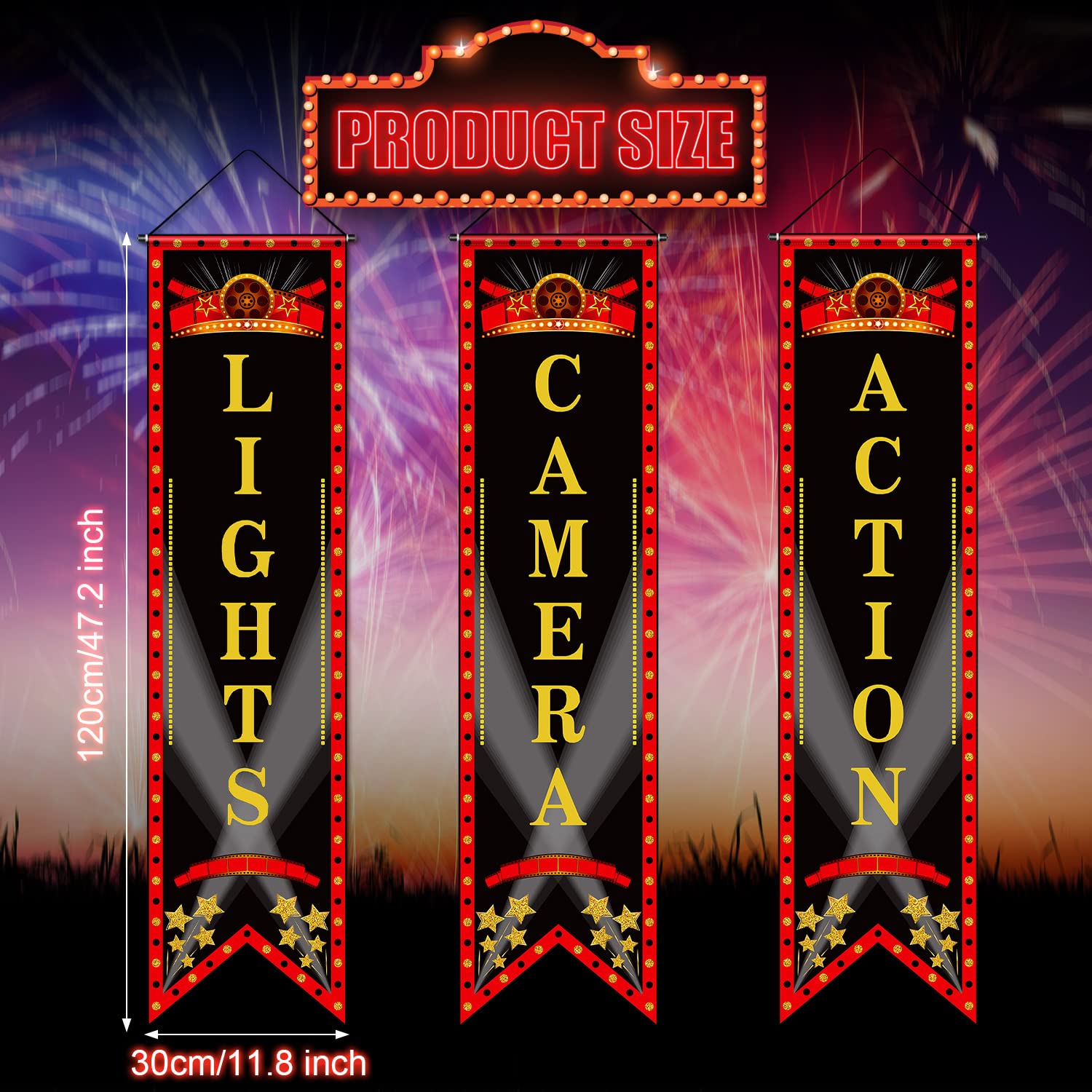 Movie Night Porch Sign Banner Movie Theme Party Decorations Movie Theater Welcome Now Showing Lights Camera Action Hanging Porch